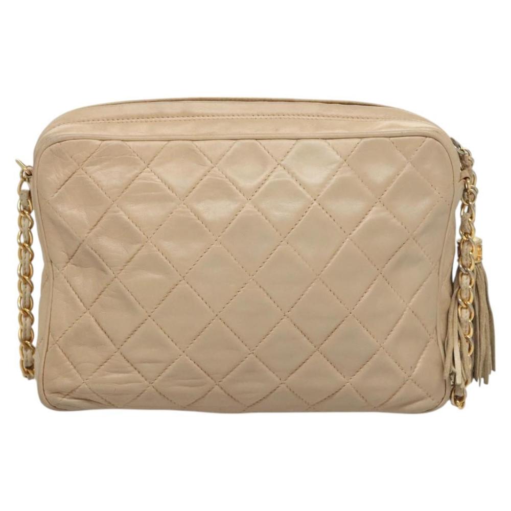 CHANEL Matelasse Chain Shoulder Bag Lamb Skin Beige Gold CC Auth bs26041 - Picture 2 of 16